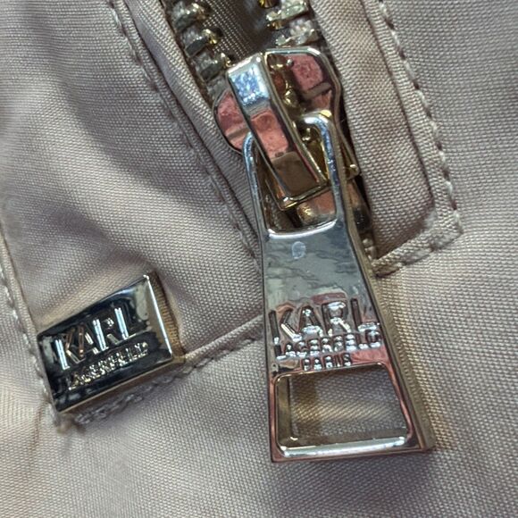 Karl Lagerfeld Paris Tan Hooded Trench Coat Double Breasted  LG (flaw) - Picture 7 of 13